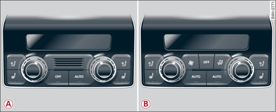 Controls in rear cabin: -A- 3-zone deluxe automatic air conditioner, -B- 4-zone deluxe automatic air conditioner